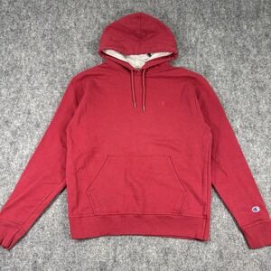 Champion Hoodie Mens M Red Pullover Sweatshirt Embroidered Logo Athletic